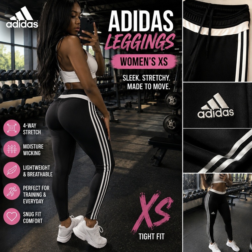 Adidas Climacool Leggings Womens XS Black White 3-Stripe design